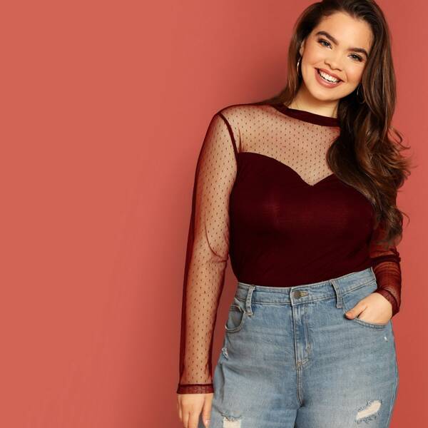 

Plus Dot Mesh Sweetheart Fitted Tee