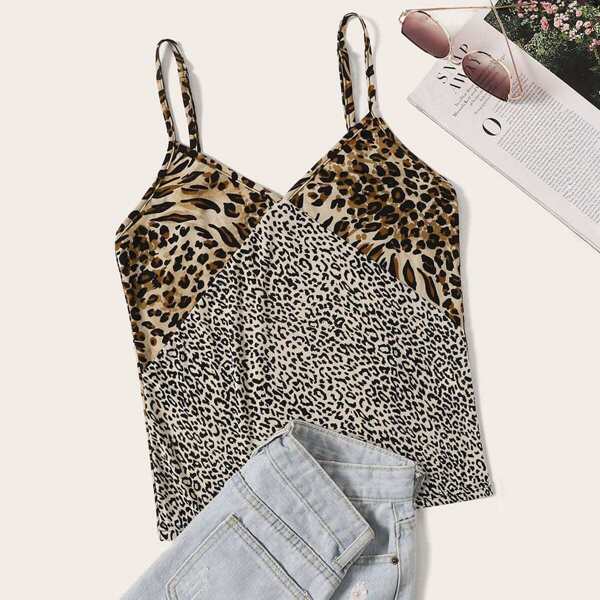 

V Neck Leopard Print Fitting Cami Top