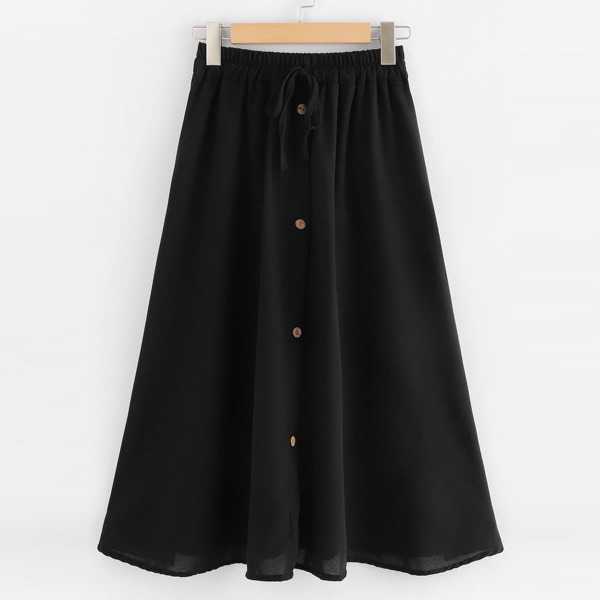 

Plus Drawstring Waist Single-breasted Skirt