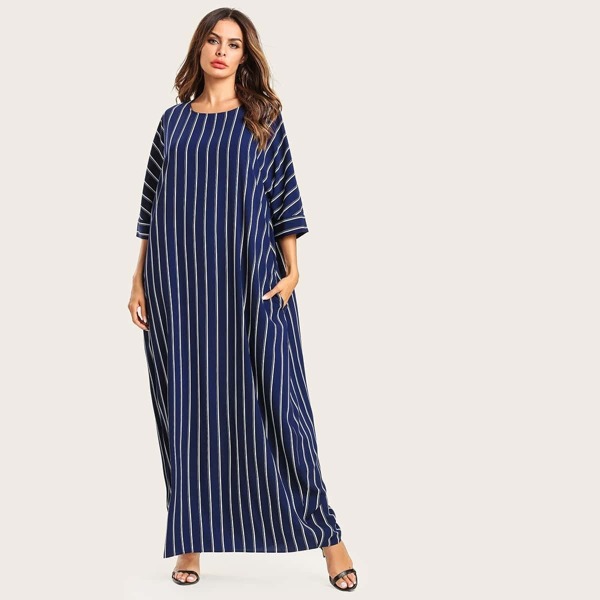 

Striped Pocket Hidden Longline Dress