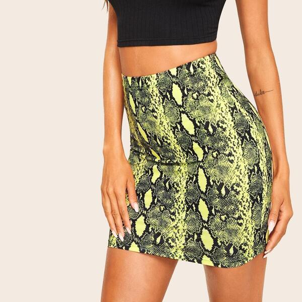 

Neon Yellow Snakeskin Bodycon Skirt, Multicolor