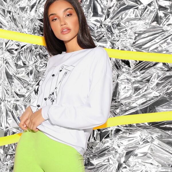 

Poker Card Print Drop Shoulder Sweatshirt