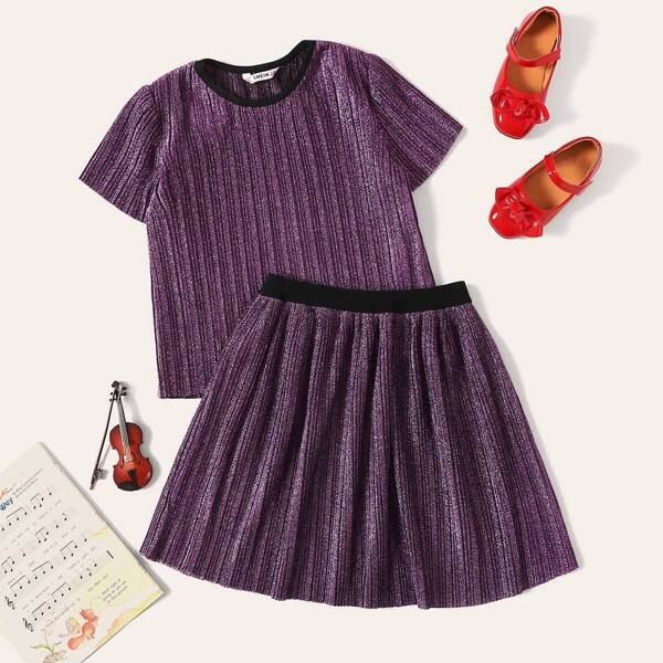 

Girls Pleated Glitter Top & Skirt Set, Purple