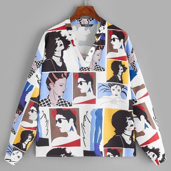 

Figure Print V-neck Blouse
