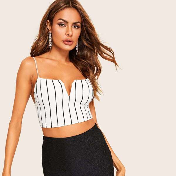 

V-notch Front Pinstripe Crop Cami Top