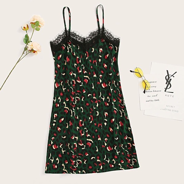 

Eyelash Lace Insert Leopard Cami Dress