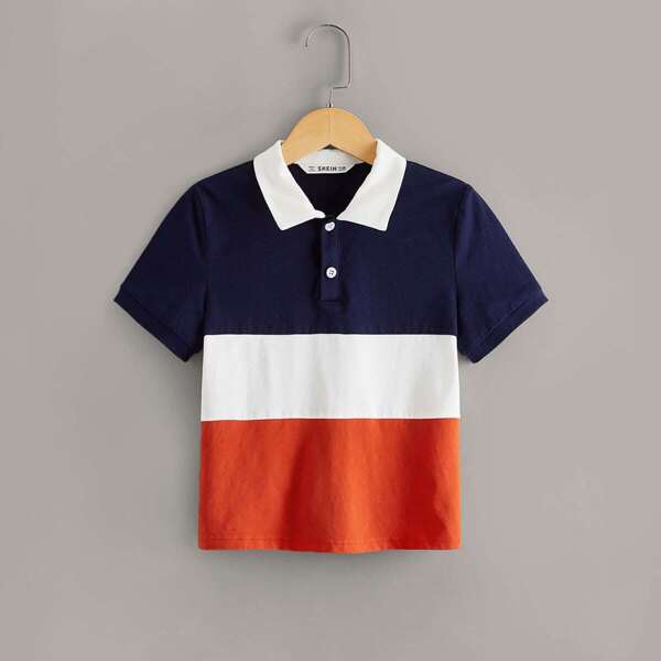 

Boys Contrast Collar Colorblock Polo Shirt