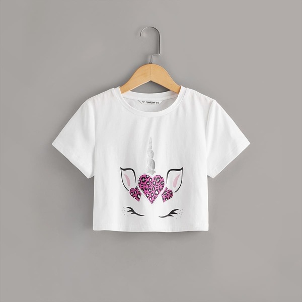 

Girls Unicorn & Leopard Print Tee