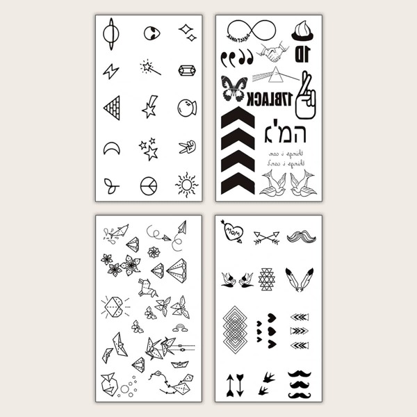 

Mix Pattern Tattoo Sticker 4sheets, Black
