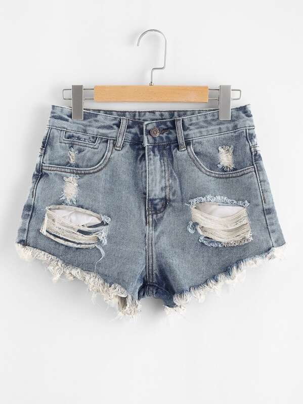 

Raw Hem Ripped Denim Shorts, Blue