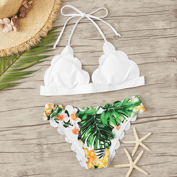 

Tropical Print Scalloped Bikini Set