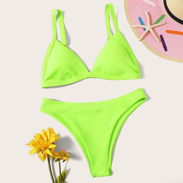

Neon Lime Triangle Top With High Cut Bikini Set