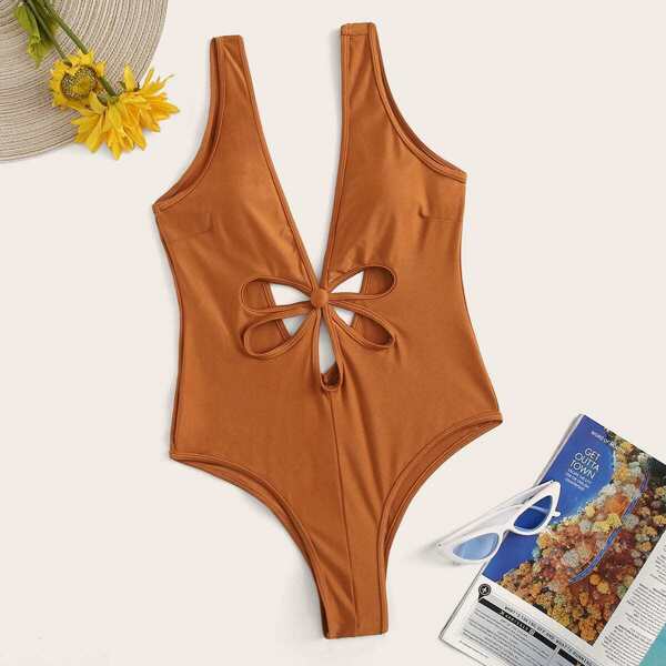 

Double V-Neck Cut-out Front One Piece Swimsuit