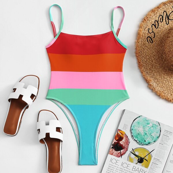 

Plus Striped Colorblock One Piece Swimsuit