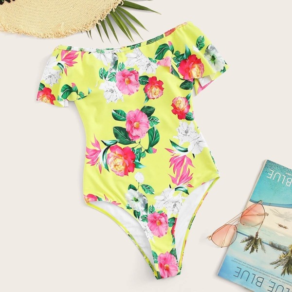 

Floral Off The Shoulder One Piece Swimsuit