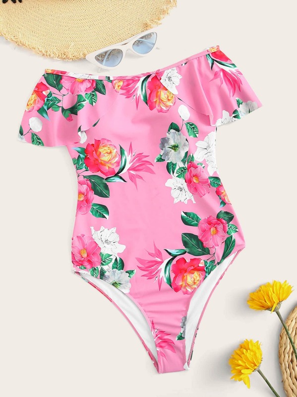 

Floral Bardot One Piece Swimsuit, Pink