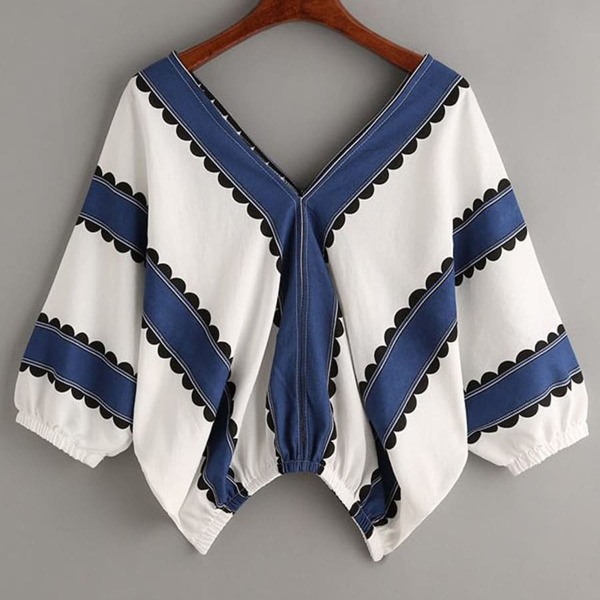 

Plus Balloon Sleeve Striped Blouse, Multicolor