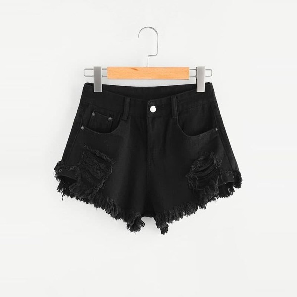 

Plus Raw Hem Ripped Denim Shorts, Black