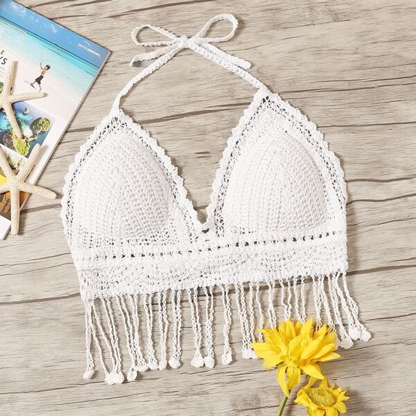 

Crochet Fringe Hem Halter Top