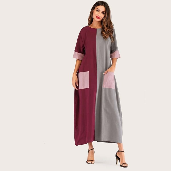 

Dual Pocket Color Block Longline Dress, Multicolor