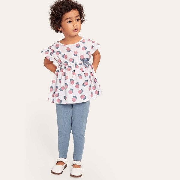 

Toddler Girls Button Back Bow Detail Top & Leggings Set, Multicolor