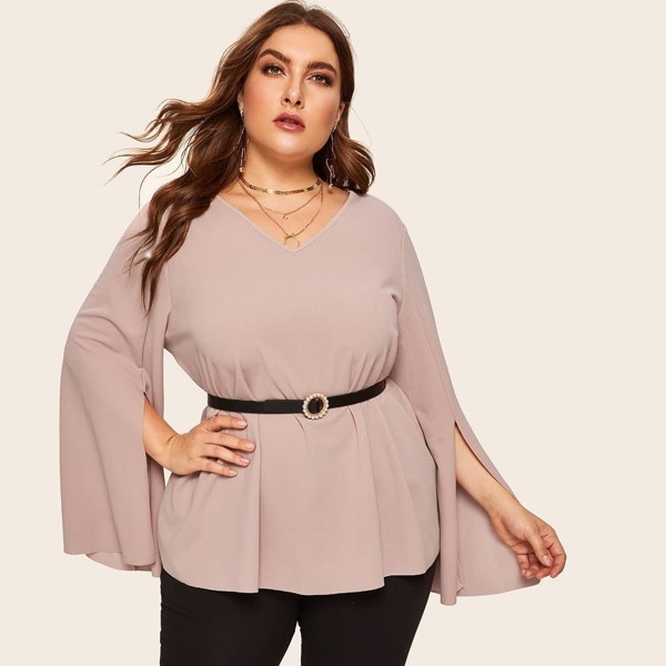 

Plus Split Bell Sleeve Tunic Top Without Belt