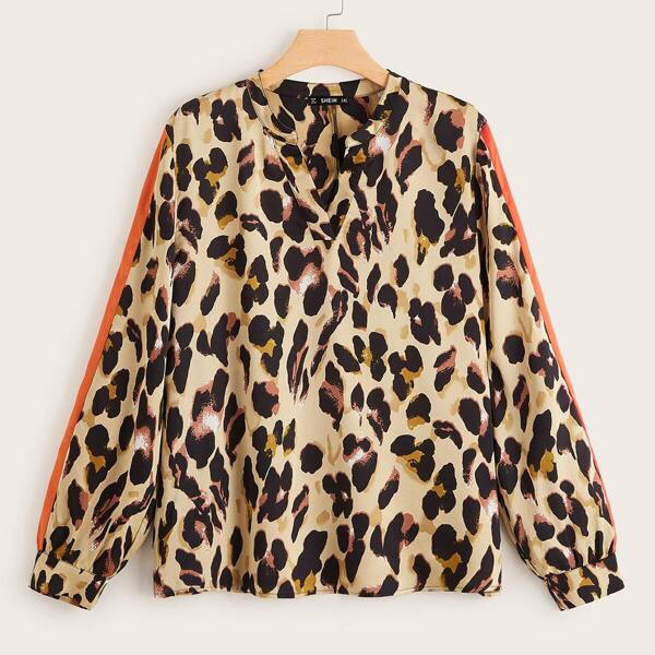

Plus Slit Side Leopard Print Blouse, Multicolor