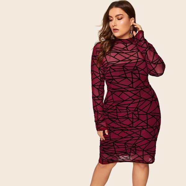 

Plus Form Fitting Geo Print Semi Sheer Dress