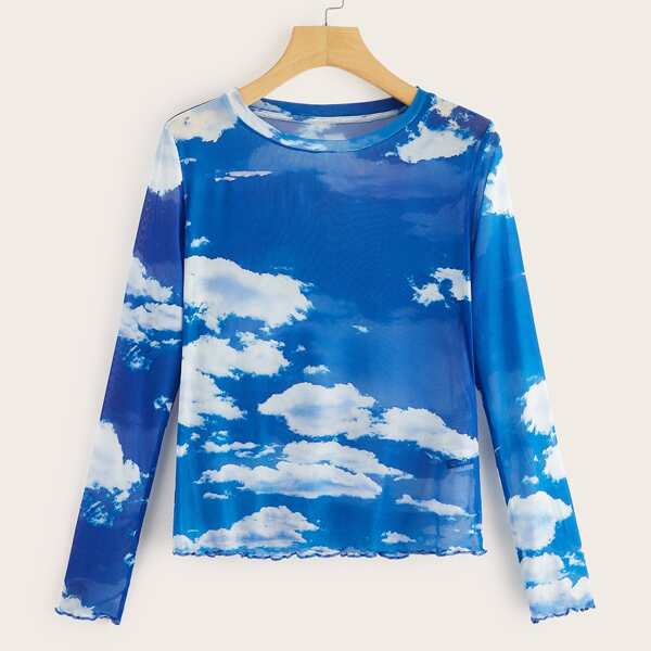 

Random Cloud Print Mesh Top Without Bralette