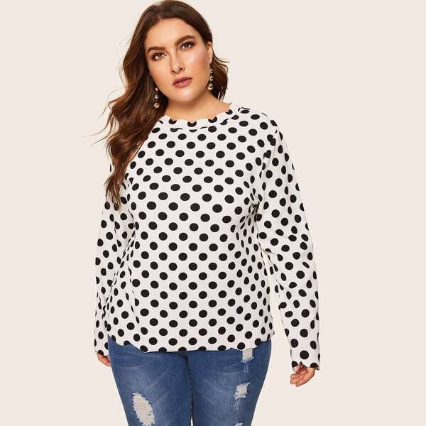 

Plus Scallop Hem Polka Dot Top
