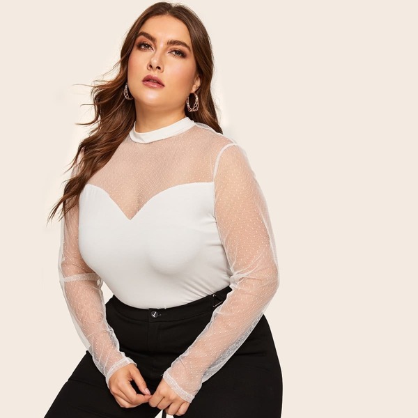 

Plus Dot Mesh Sweetheart Fitted Tee