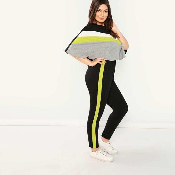 

Plus Colorblock Chevron Top & Contrast Side Leggings Set