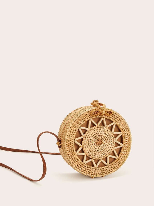 

Straw Detail Round Crossbody Bag, Khaki