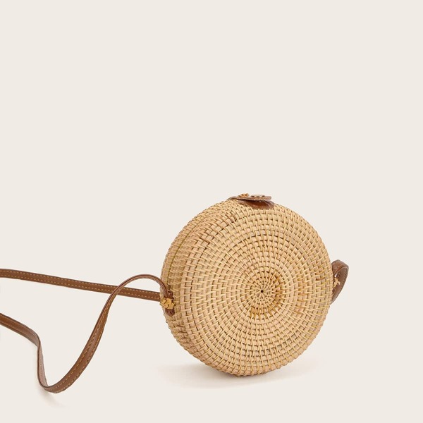 

Straw Detail Round Crossbody Bag, Apricot