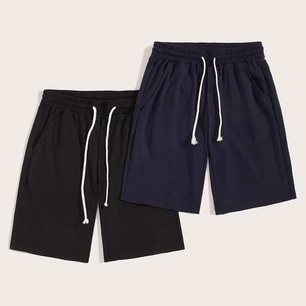 

Men Pocket Side Drawstring Waist Shorts 2PCS