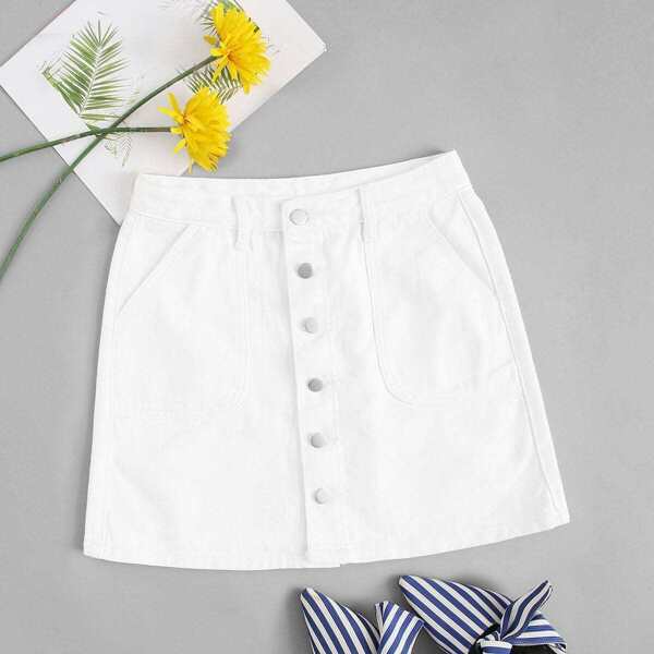

Slant Pocket Button Up Denim Skirt