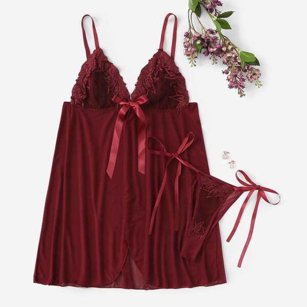 

Plus Split Sheer Slips With Thong