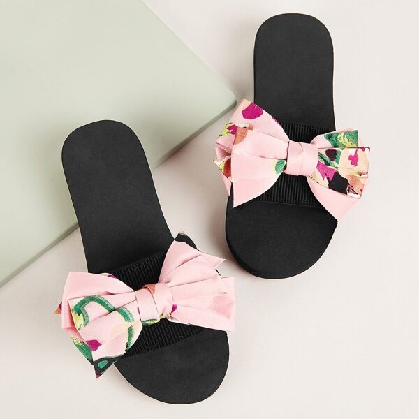 

Open Toe Bow Decor Slippers