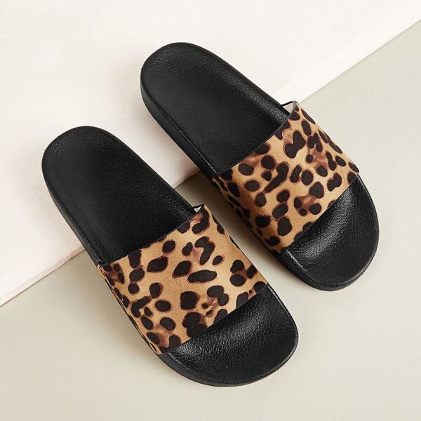 

Leopard Print Open Toe Sliders, Multicolor