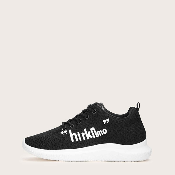 

Men Lace-up Front Mesh Sneakers, Black