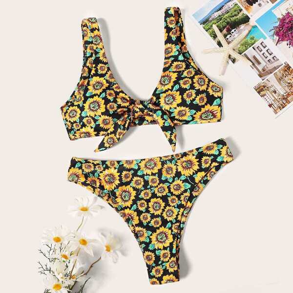 

Random Sunflower Knot Front Top With Panty Bikini
