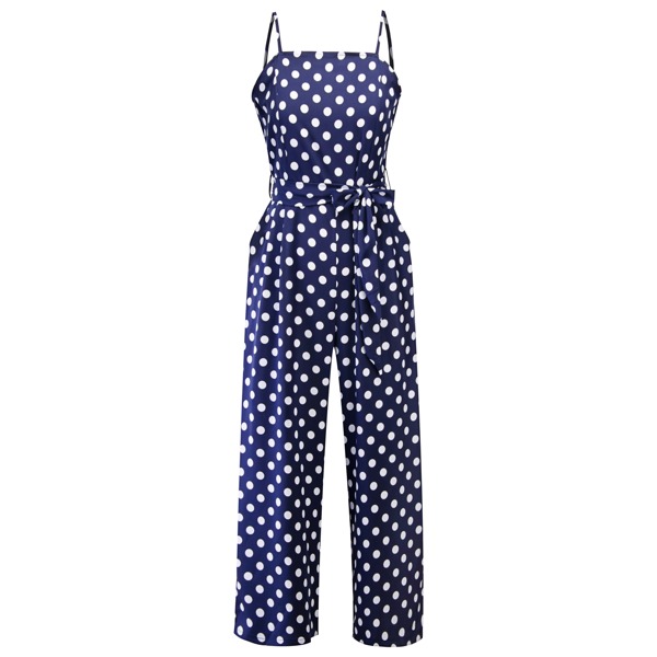 

70s Self Tie Polka Dot Cami Jumpsuit