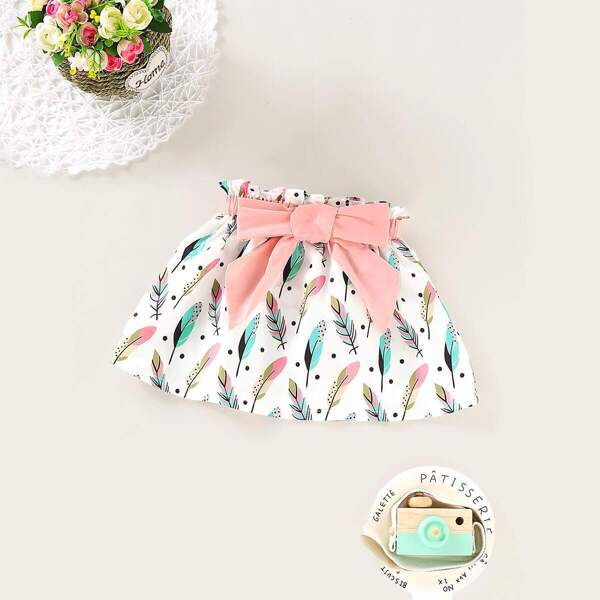 

Toddler Girls Feather Print Big Bow Skirt, White