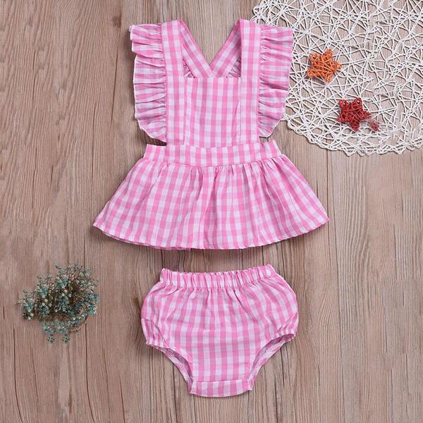 

Toddler Girls Ruffle Gingham A-line Dress With Shorts, Pink