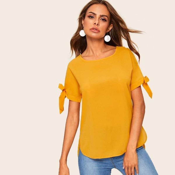 

Knot High low Blouse, Yellow