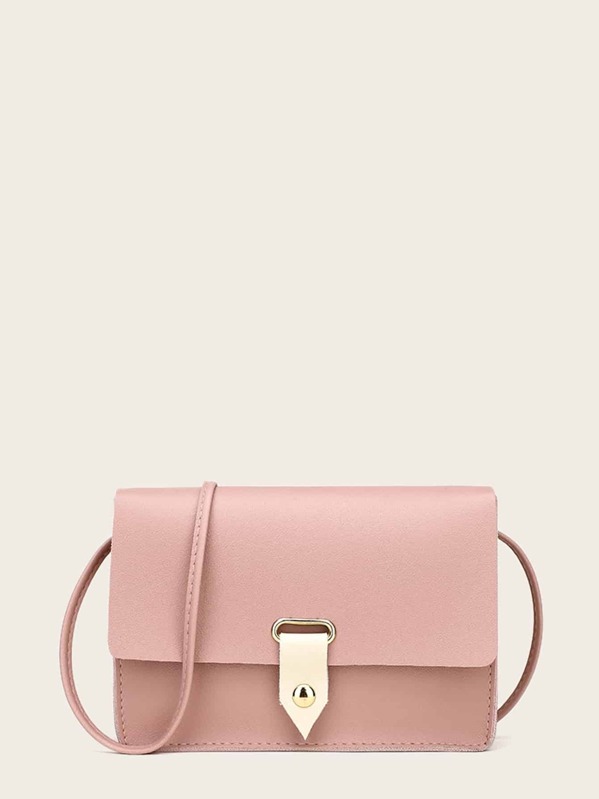 

Metallic Detail Flap Crossbody Bag, Pink