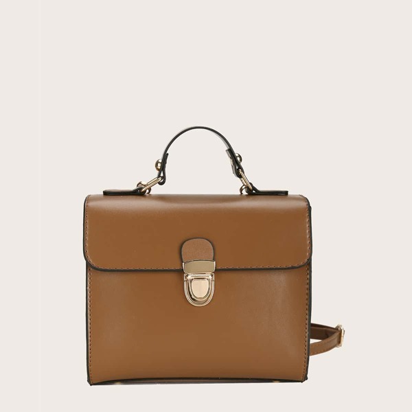 

Push Lock Flap Satchel Bag, Brown