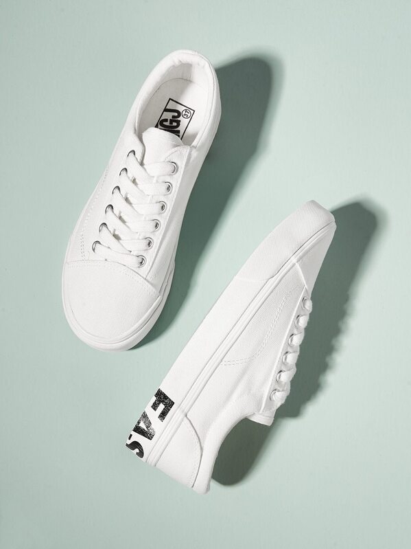 

Letter Print Canvas Sneakers, White
