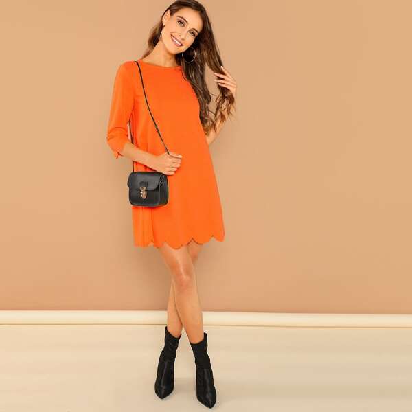 

Neon Orange Scallop Edge Tunic Dress