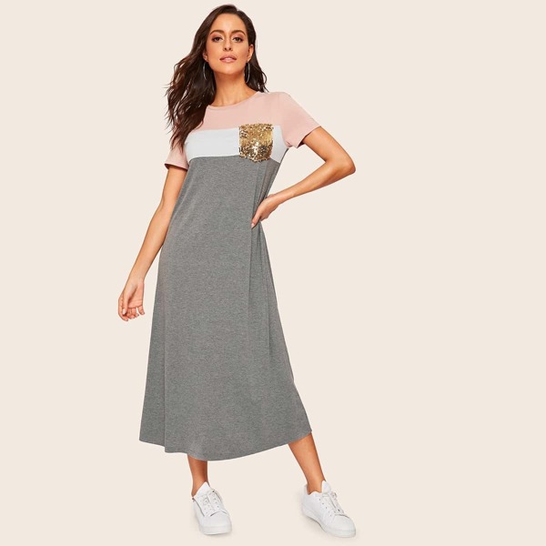 

Sequin Pocket Color Block Tee Dress, Multicolor